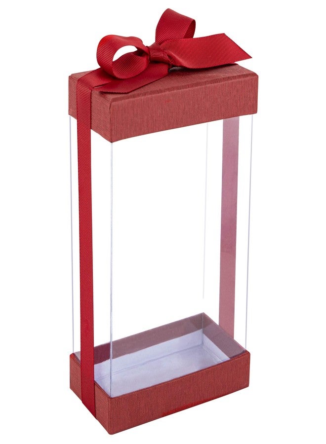 Hammont Clear Gift Box - 6 Pack Clear Boxes for Gifts, Cakes, Cookies, & Party Favors - Boxes with Base, Lid & Ribbon - Versatile Clear Cake Box Solution (7.5"x5"x2.5" (Maroon)) - Image 1